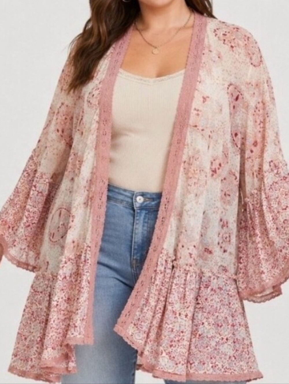 Torrid Women's Pink Floral Kimono Cardigan